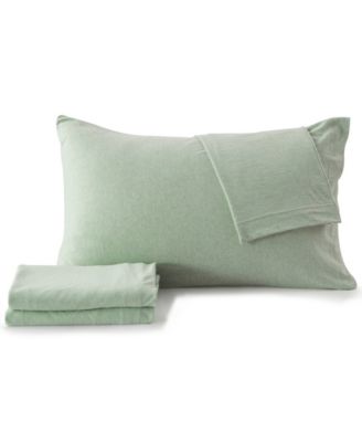 Madelinen Heathered Melange T-shirt Jersey Knit Cotton Blend 4 Piece Sheet Set, Full