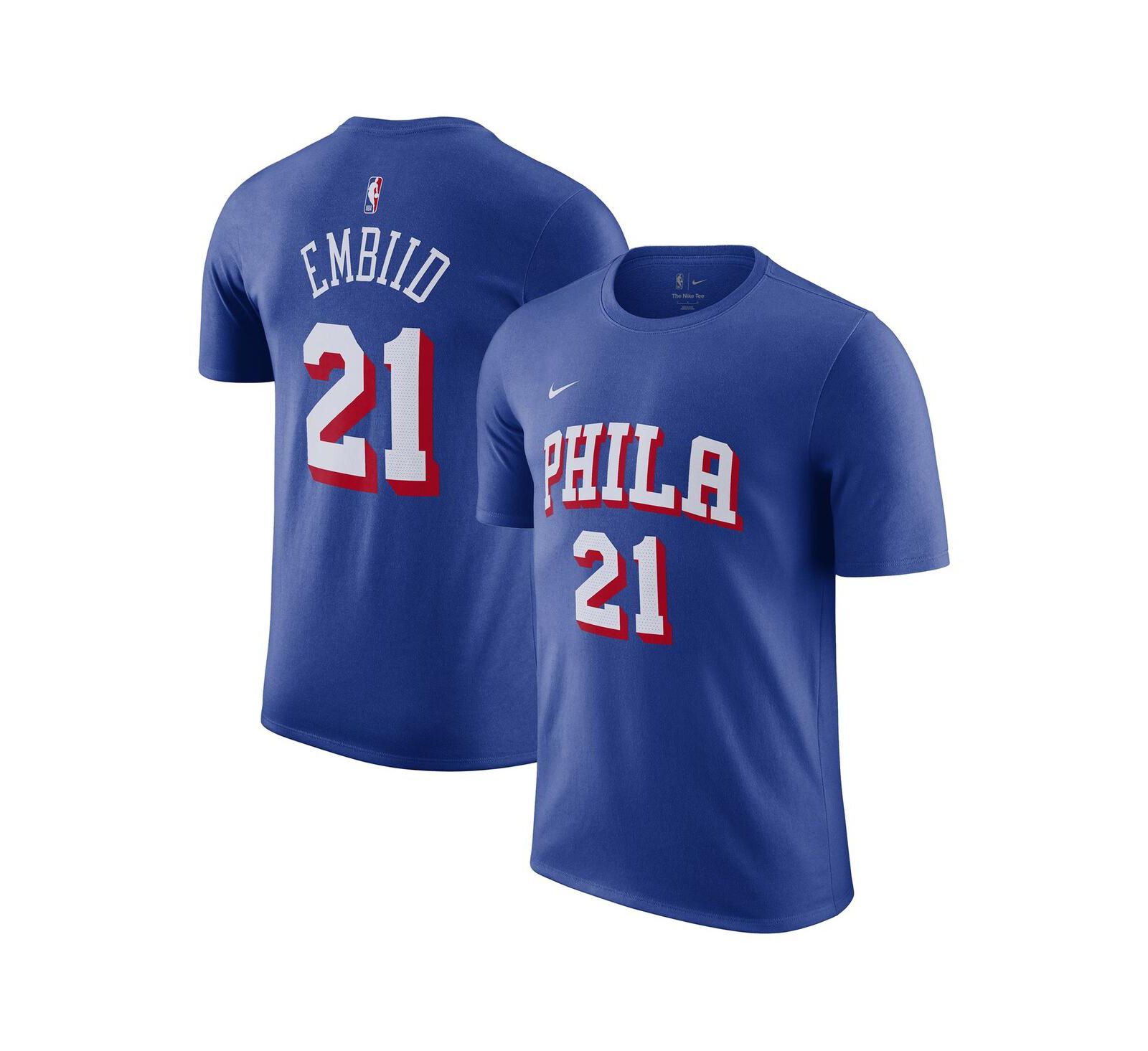 Men's Nike Joel Embiid Royal Philadelphia 76ers Name and Number T-shirt