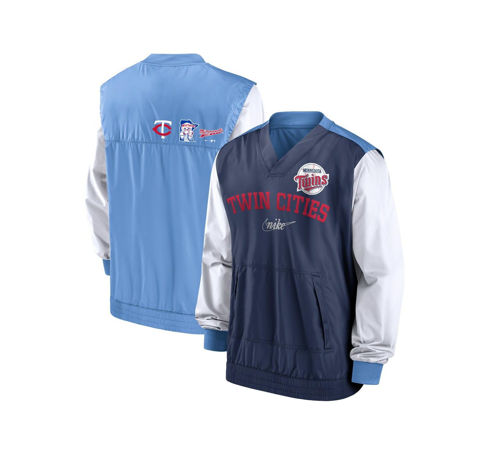 Мужская куртка-толстовка Nike White Light Blue Minnesota Twins Rewind Warmup V-Neck Pullover