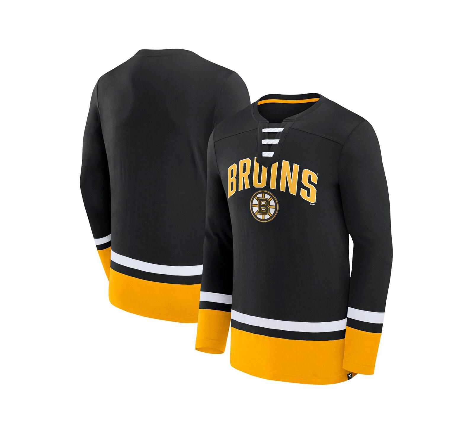 Мужская футболка Fanatics Black Boston Bruins Back Pass Lace-Up с длинным рукавом