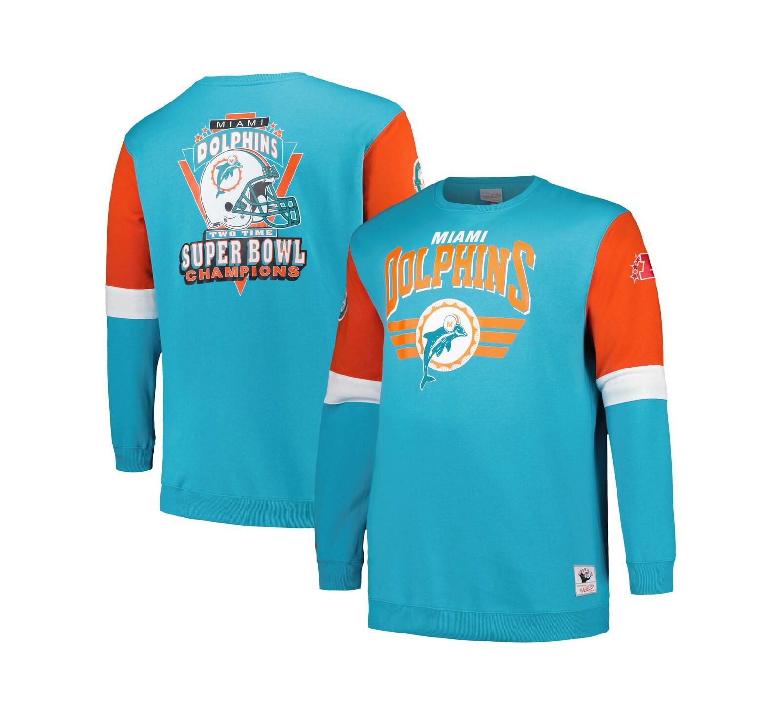 Men's Mitchell & Ness свитшот-худи Miami Dolphins Aqua Big and Tall