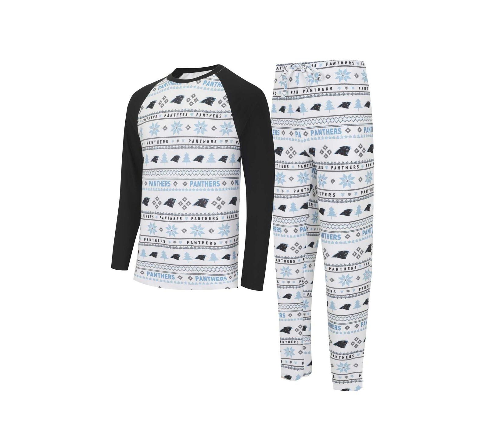 Мужской комплект Concepts Sport White, Black Carolina Panthers Tinsel Raglan Long Sleeve T-shirt and Pants Sleep Set