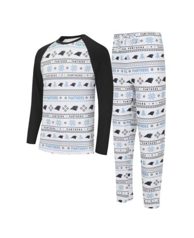 Men's Concepts Sport White, Black Carolina Panthers Tinsel Raglan Long Sleeve T-shirt and Pants Sleep Set
