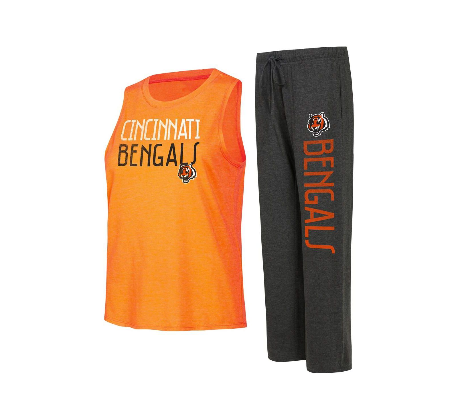 Women's Concepts Sport Black, Orange Distressed Cincinnati Bengals Muscle Tank Top and Pants Lounge Set