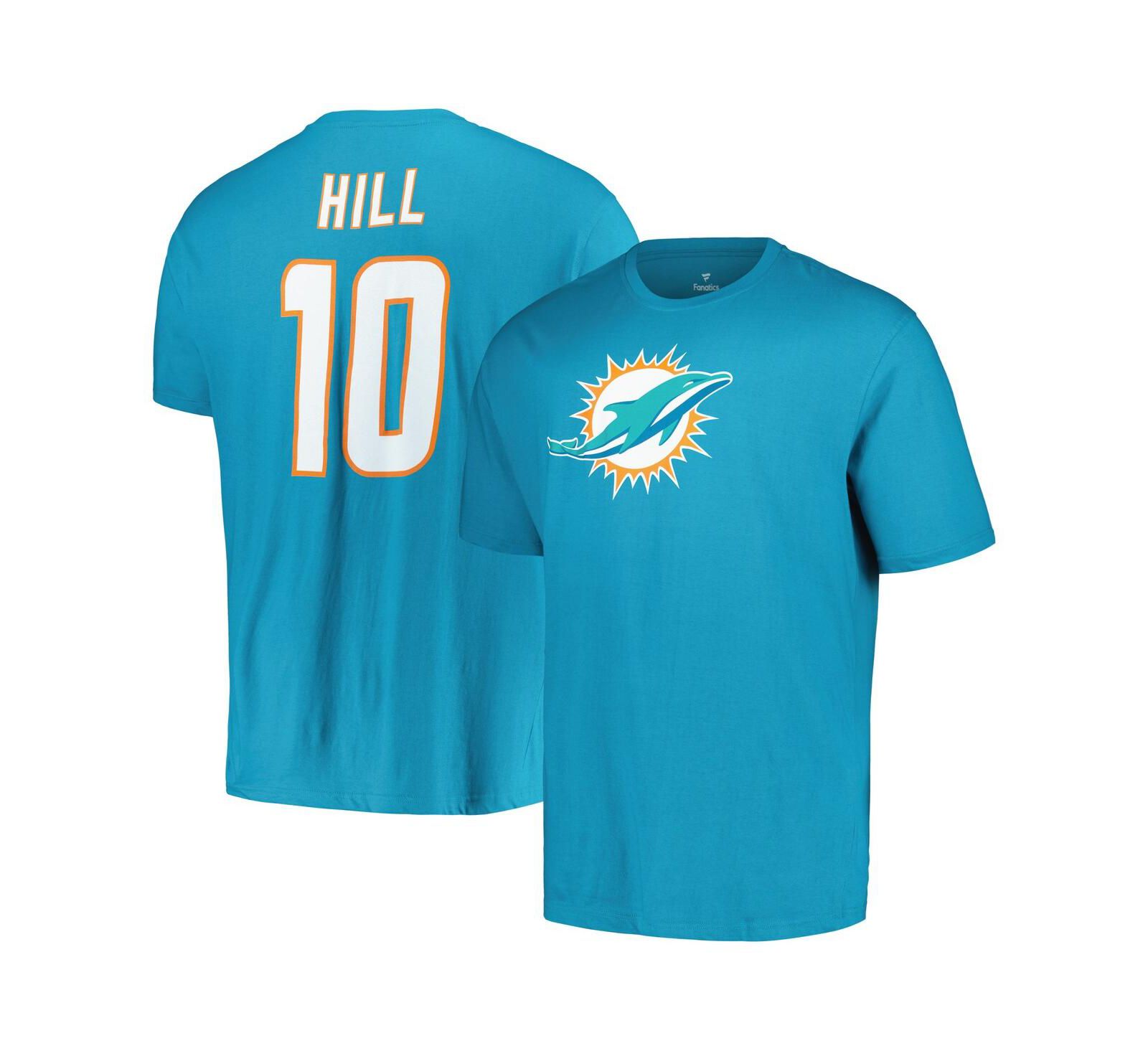 Men's Fanatics Tyreek Hill Aqua Miami Dolphins Big and Tall Player Name and Number T-shirt