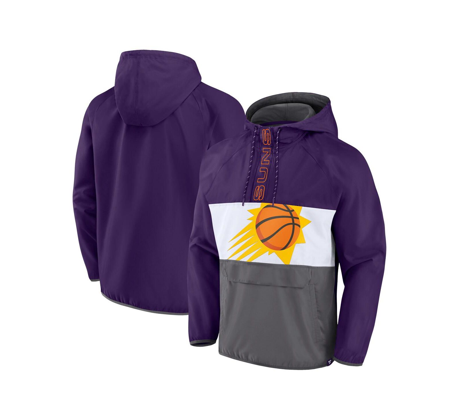 Men's Fanatics Purple, Gray Phoenix Suns Anorak Flagrant Foul Color-Block Raglan Hoodie Half-Zip Jacket