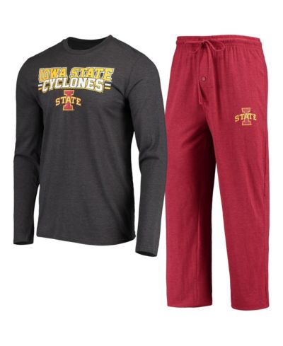 Men's Concepts Sport Cardinal, Heathered Charcoal Distressed Iowa State Cyclones Meter Long Sleeve T-shirt and Pants Sleep Set