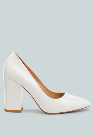 London Rag Womens Kamira Patent Faux Leather Block Heel Pumps