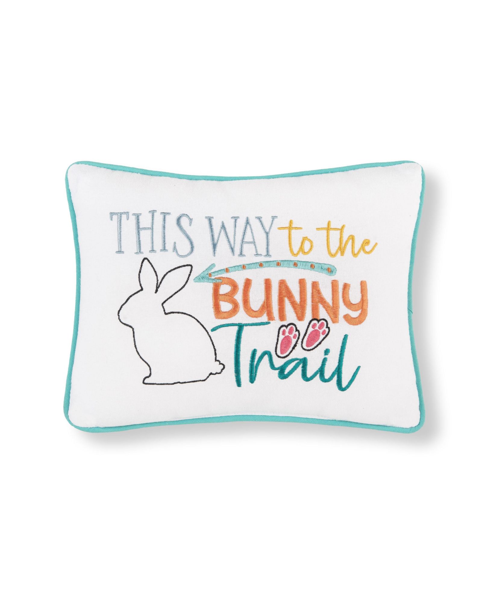 Easter "This Way to The Bunny Trail" Embroidered Spring Themed Mini Accent Pillow, 9" x 12"