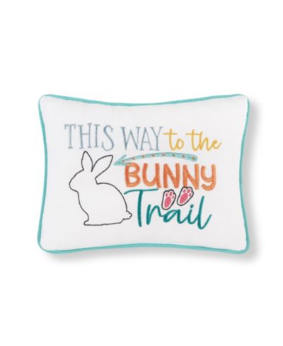 Easter "This Way to The Bunny Trail" Embroidered Spring Themed Mini Accent Pillow, 9" x 12"