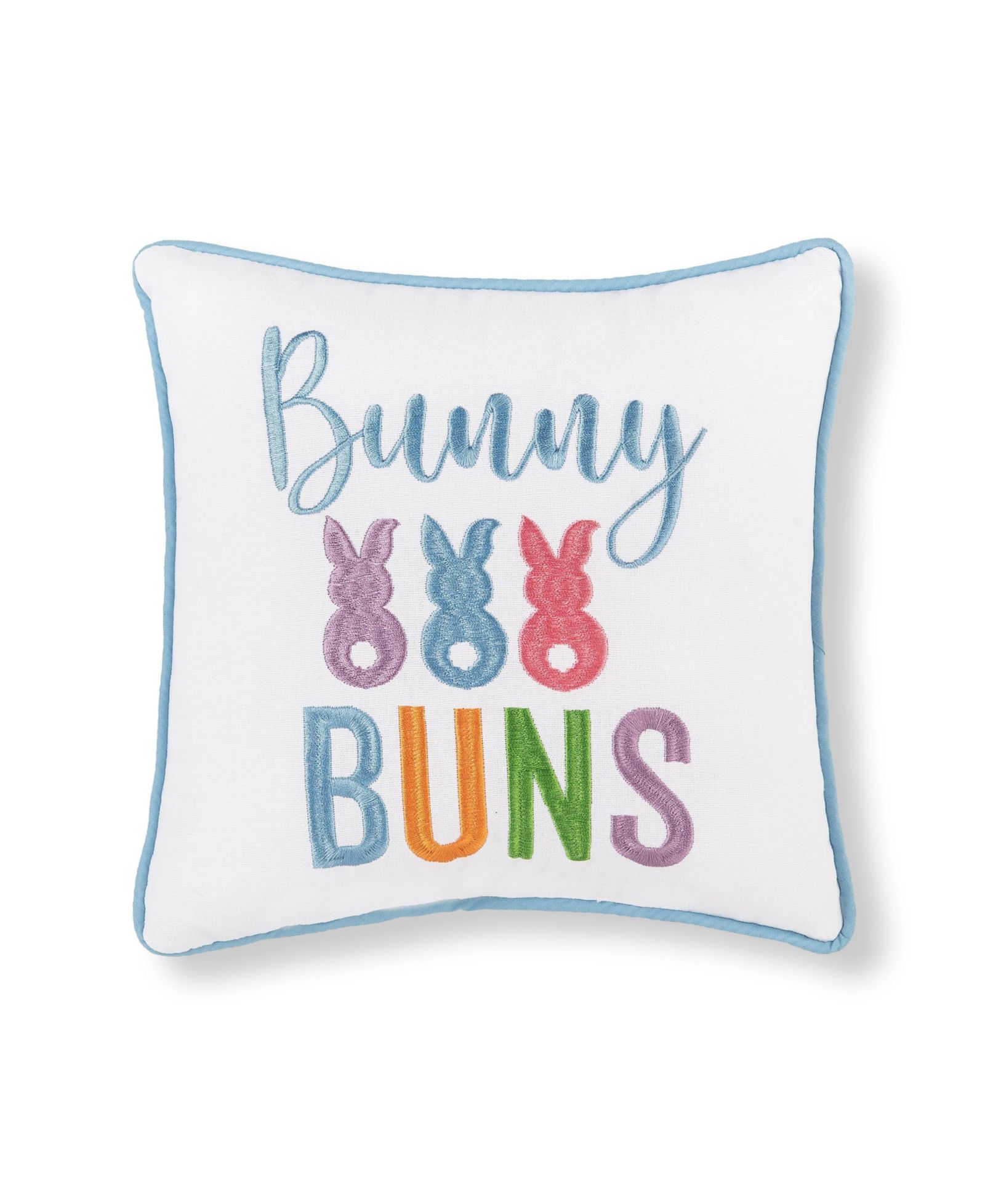 Easter "Bunny Buns" Embroidered Mini Spring Themed Accent Pillow, 10" x 10"