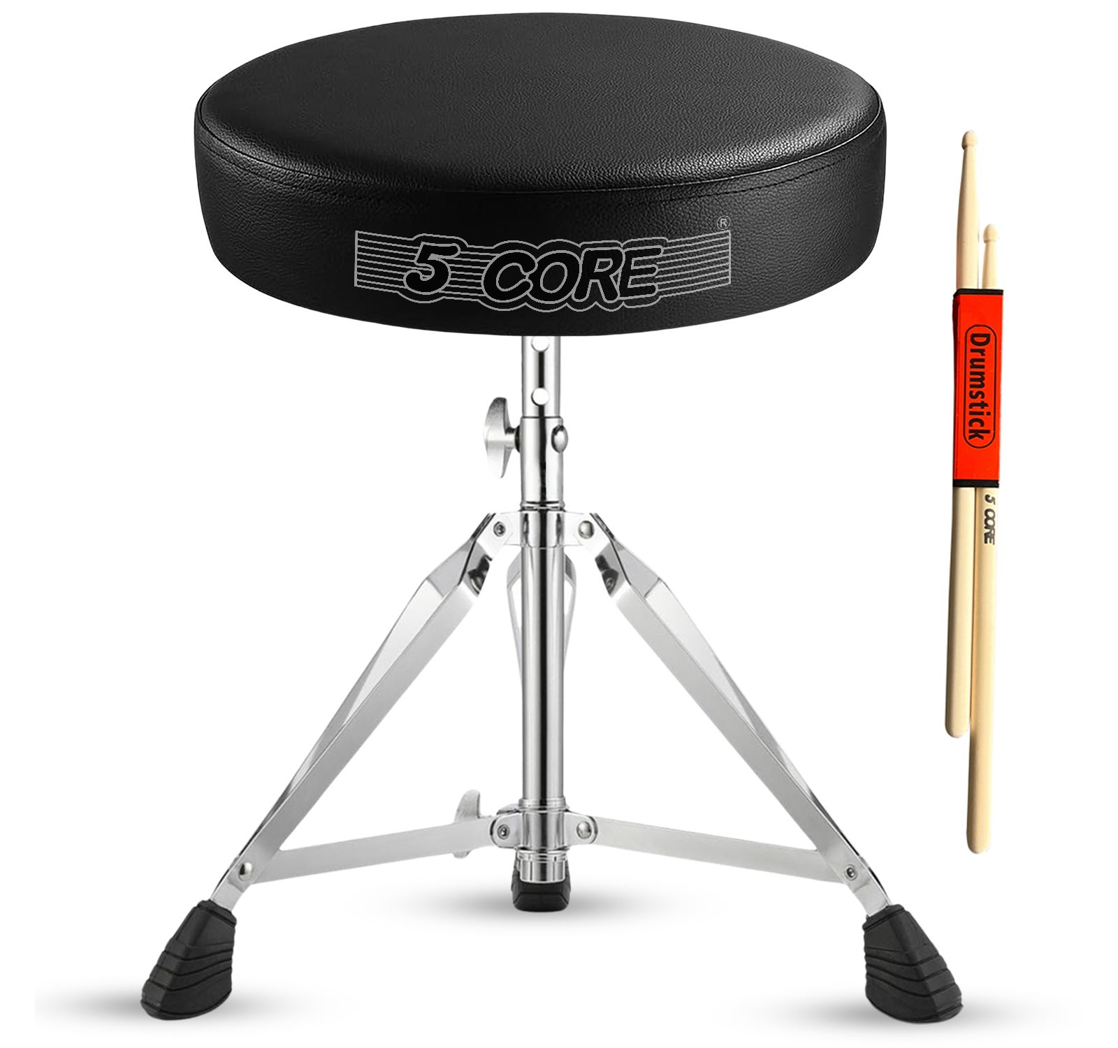 5 Core Drum Throne Comfortable Padded Guitar Stool Height Adjustable Music DJ Chair Heavy Duty Seat - BLACK
