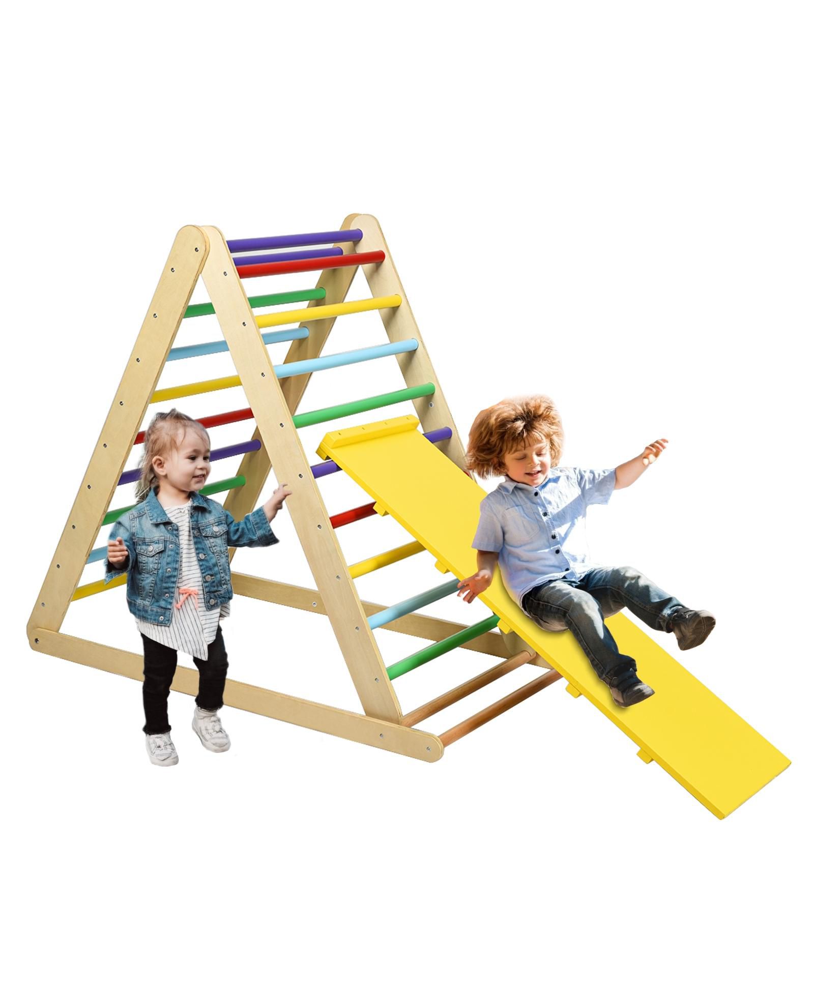 Sugift Foldable Wooden Triangle Climber with Reversible Ramp
