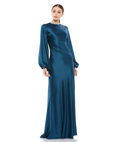 Женское вечернее платье Mac Duggal Ieena Satin с длинными рукавами-буфами
