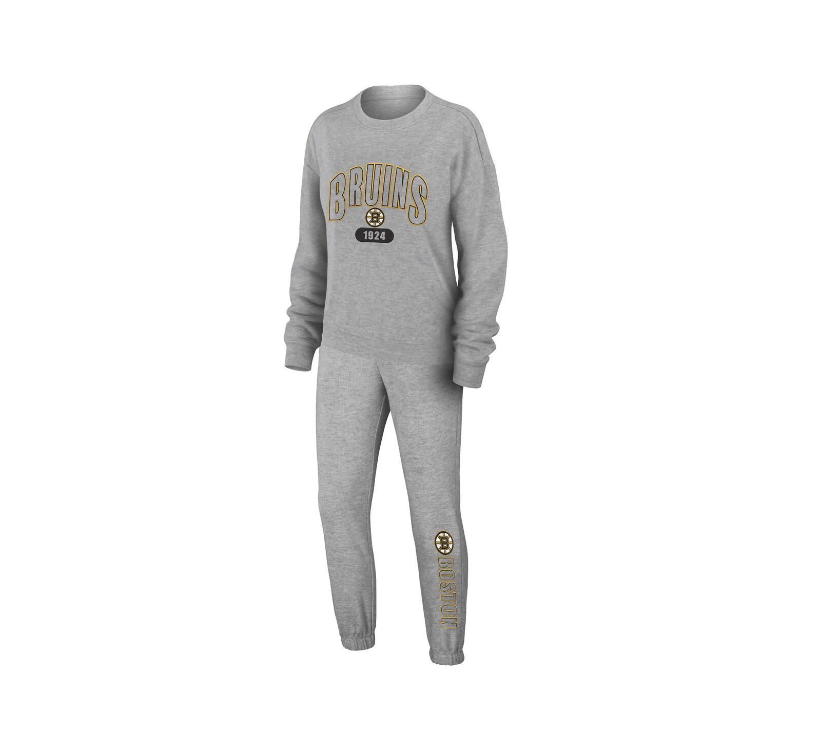 Женский комплект WEAR by Erin Andrews Heather Gray Boston Bruins Knit Long Sleeve Tri-Blend T-shirt и брюки для сна
