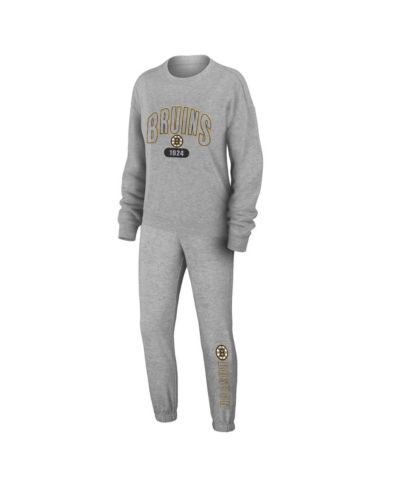 Женский комплект WEAR by Erin Andrews Heather Gray Boston Bruins Knit Long Sleeve Tri-Blend T-shirt и брюки для сна
