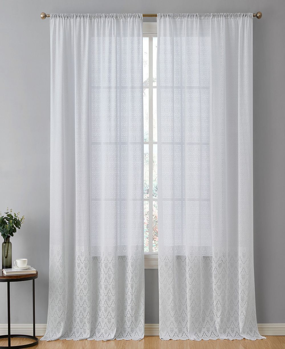 HLC.me Monaco Premium Soft Decorative Ombre Lace Semi Sheer Light Filtering Rod Pocket Curtain Panels - Set of 2