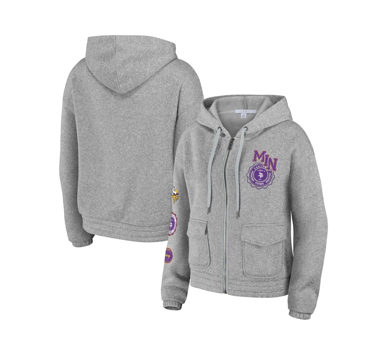 Женская толстовка на молнии WEAR by Erin Andrews Heather Gray Minnesota Vikings