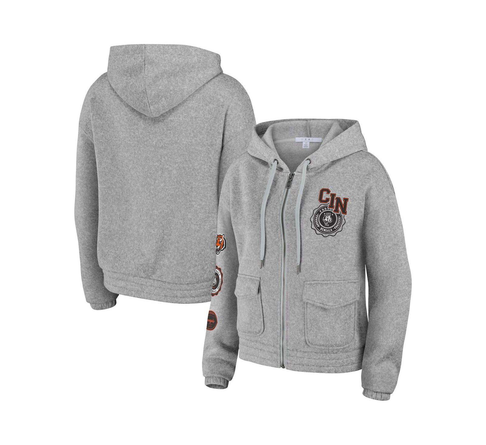 Женское худи WEAR by Erin Andrews Cincinnati Bengals, серое меланж, на молнии