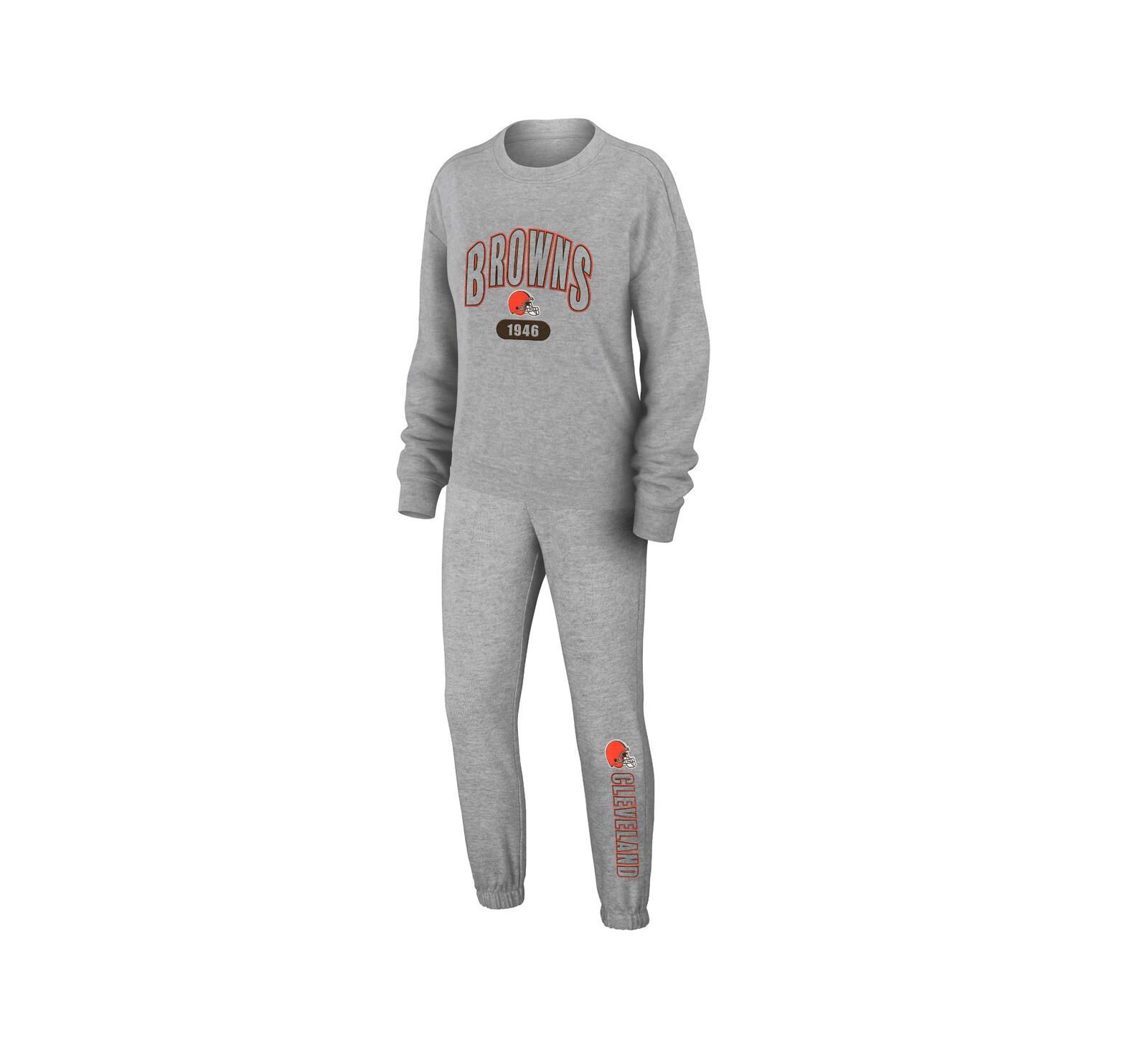 Женский комплект из трикотажной футболки с длинным рукавом и брюк Heather Gray Cleveland Browns
