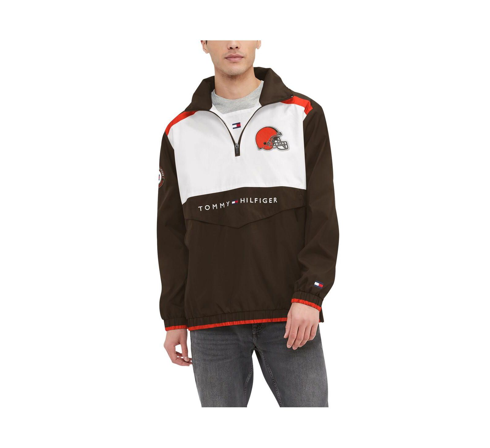 Men's Tommy Hilfiger Brown, White Cleveland Browns Carter Half-Zip Hooded Top