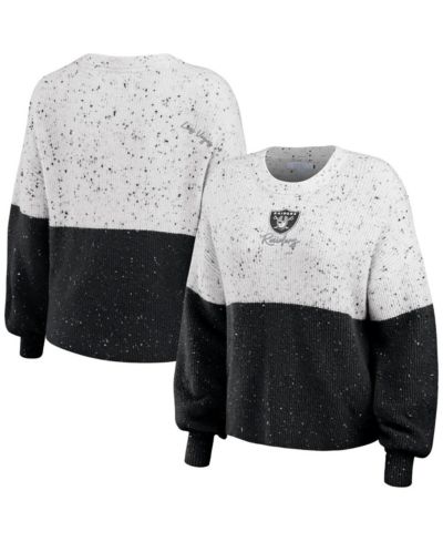 Женский свитер WEAR by Erin Andrews White Black Las Vegas Raiders Color-Block Pullover Sweater