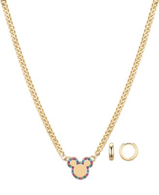 Disney Multi Color Crystal Mickey Mouse Necklace and Hoop Earring Set