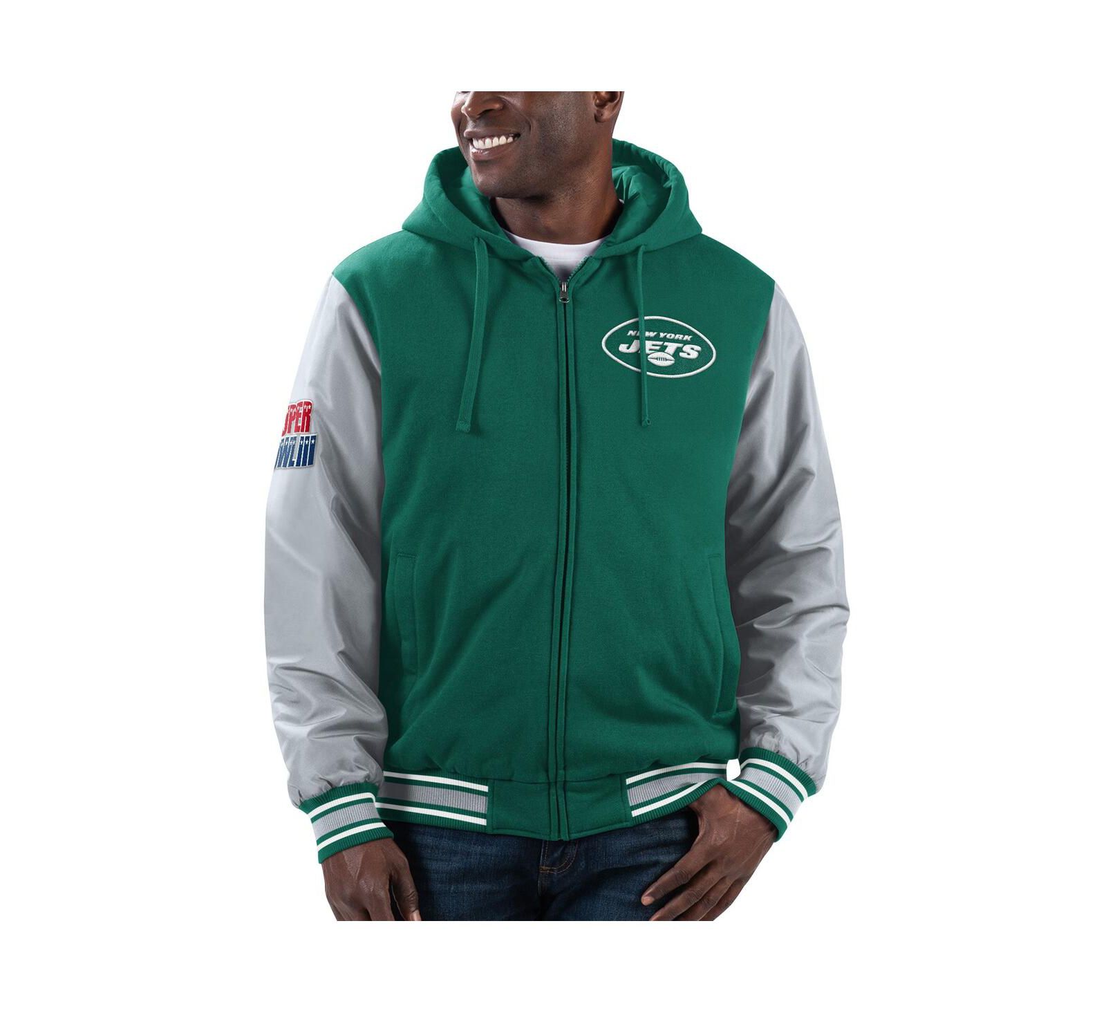 Мужская ветровка G-III Sports by Carl Banks Green, Gray New York Jets Player Option Full-Zip Hoodie Jacket