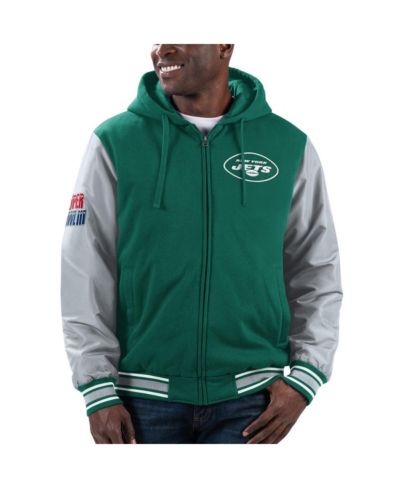 Мужская ветровка G-III Sports by Carl Banks Green, Gray New York Jets Player Option Full-Zip Hoodie Jacket