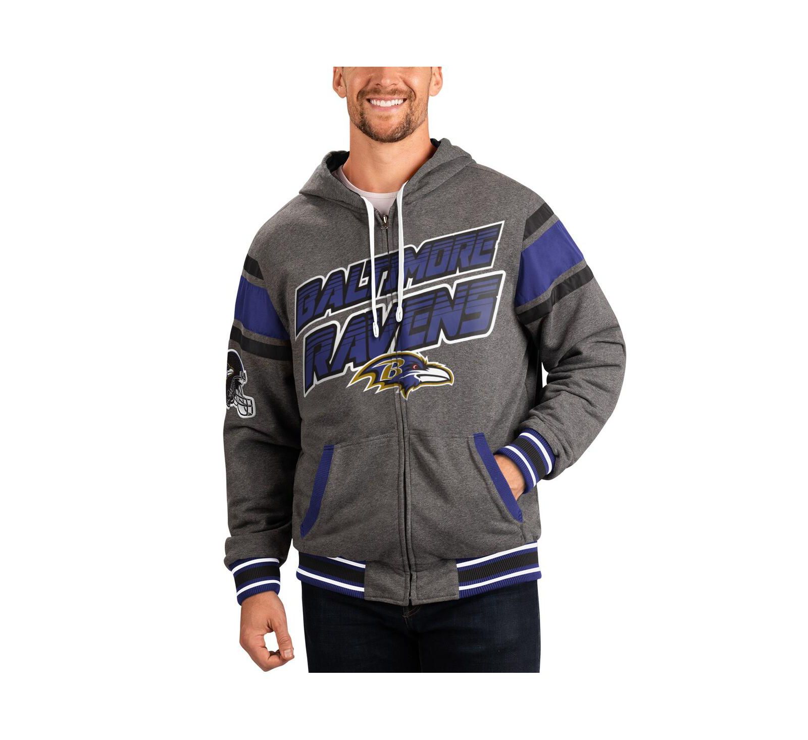 Men's G-III Sports by Carl Banks Purple, Gray Baltimore Ravens Extreme Full Back Reversible Hoodie Full-Zip Jacket