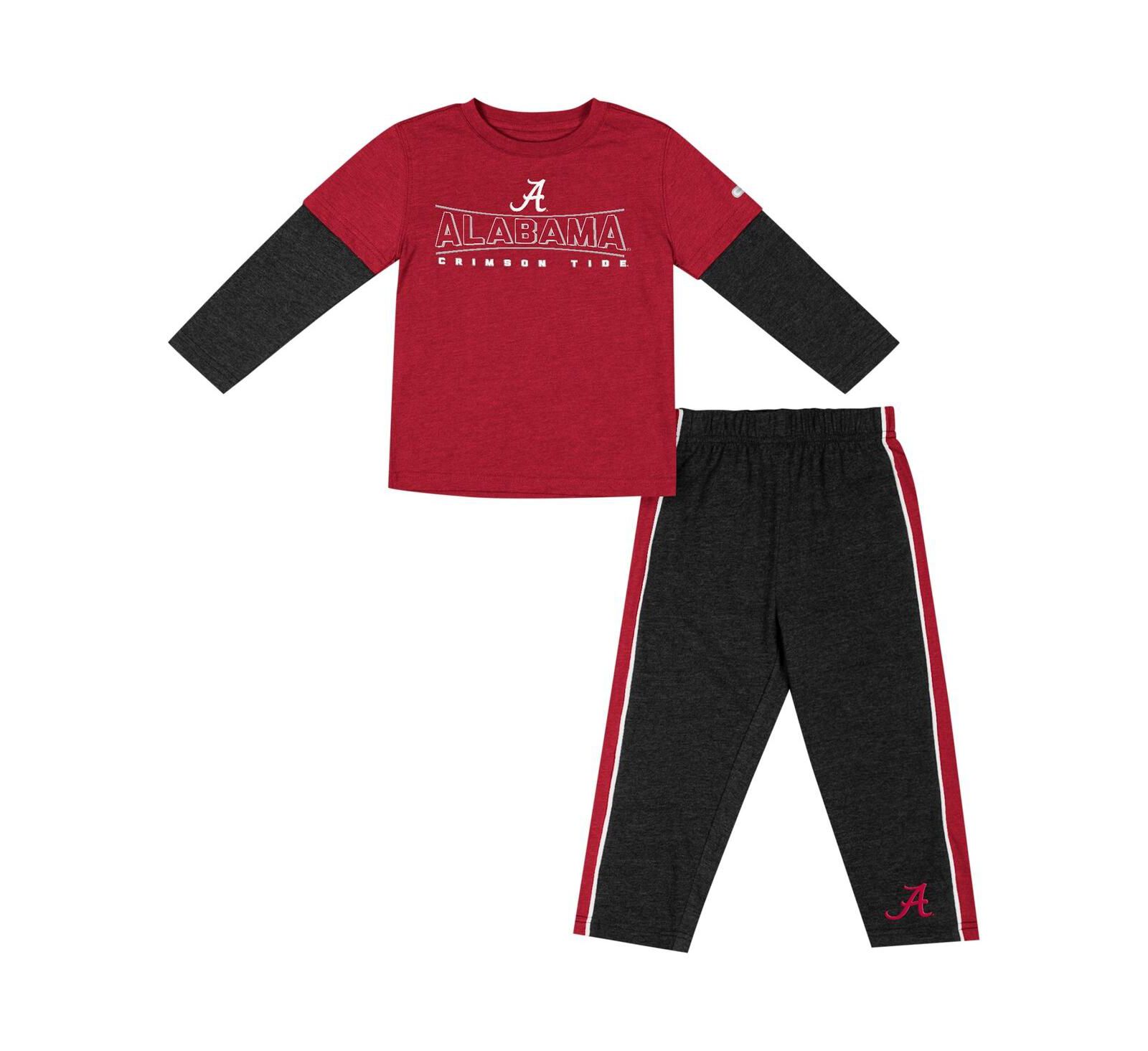 Комплект Colosseum Crimson, Black Alabama Crimson Tide Long Sleeve T-shirt and Pants для малышей