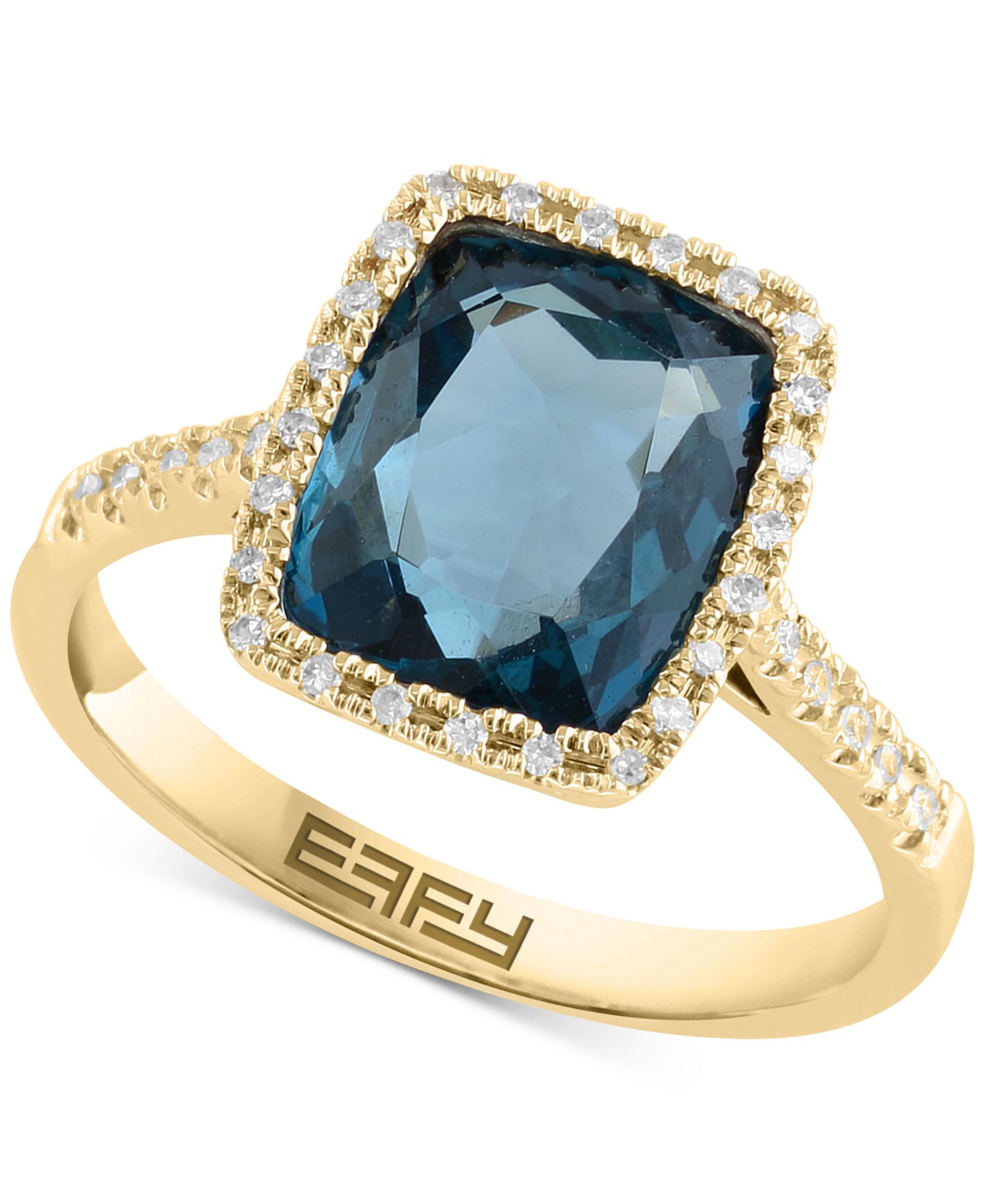EFFY® London Blue Topaz (4-1/5 ct. t.w.) & Diamond (1/8 ct. t.w.) Halo Statement Ring in 14k Gold