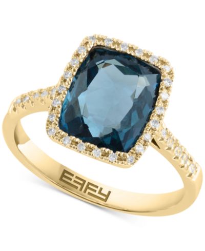 EFFY® London Blue Topaz (4-1/5 ct. t.w.) & Diamond (1/8 ct. t.w.) Halo Statement Ring in 14k Gold