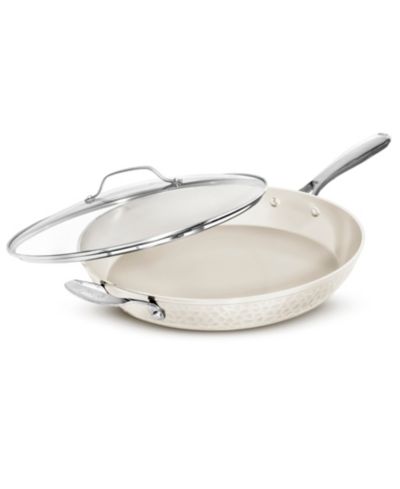 Gotham Steel Hammered Cream 14 in. Ceramic Nonstick Frying Pan