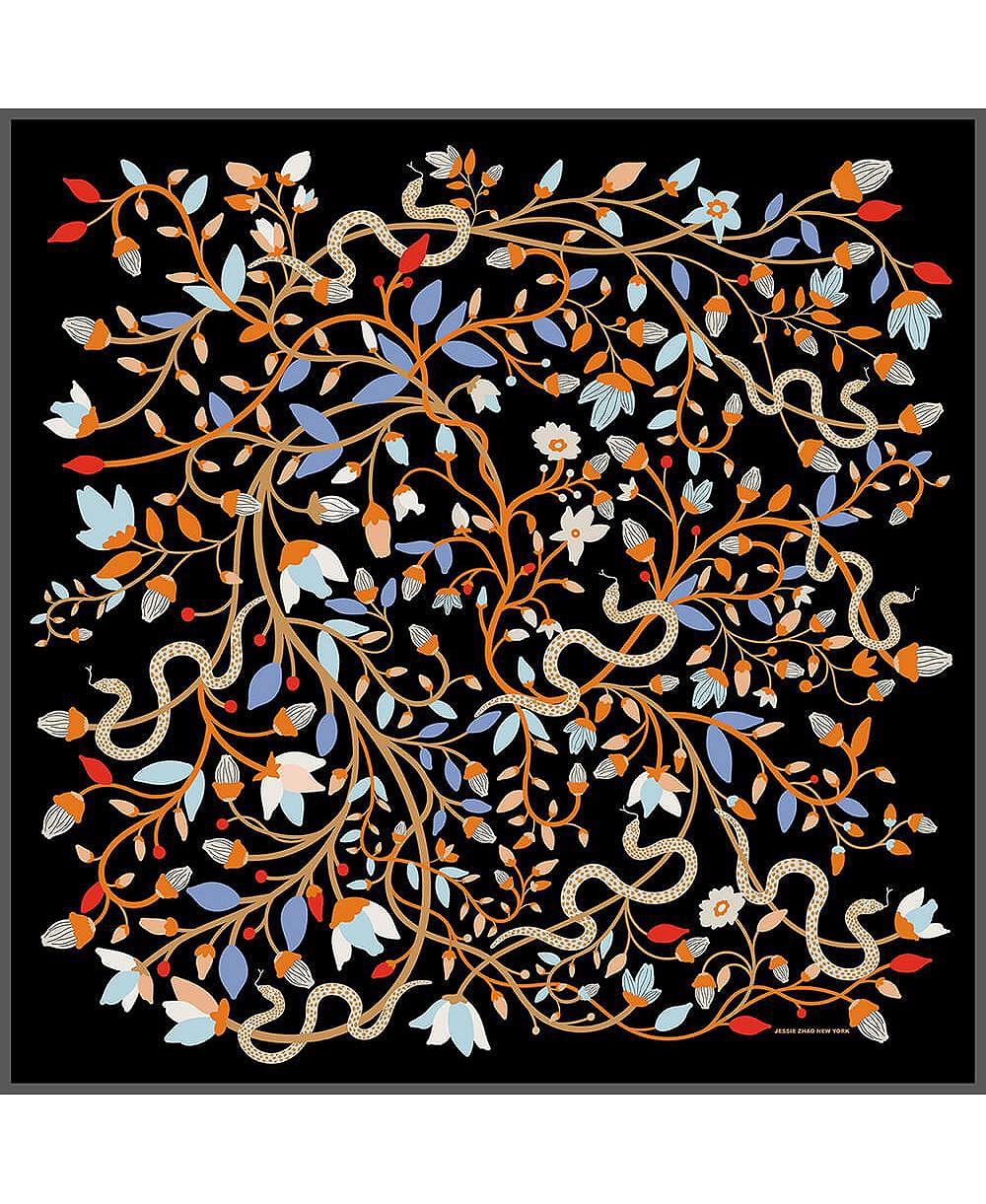 Jessie Zhao New York Double Sided Silk Scarf Of Night's Enchanted Garden