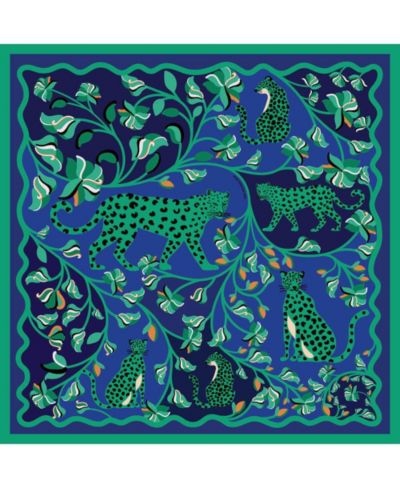 Jessie Zhao New York Double Sided Silk Scarf Of Leopards In The Verdant Wild