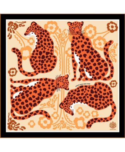 Jessie Zhao New York SILK BANDANA SCRAF OF LEOPARDS WITH FLORAL FOUNTAIN