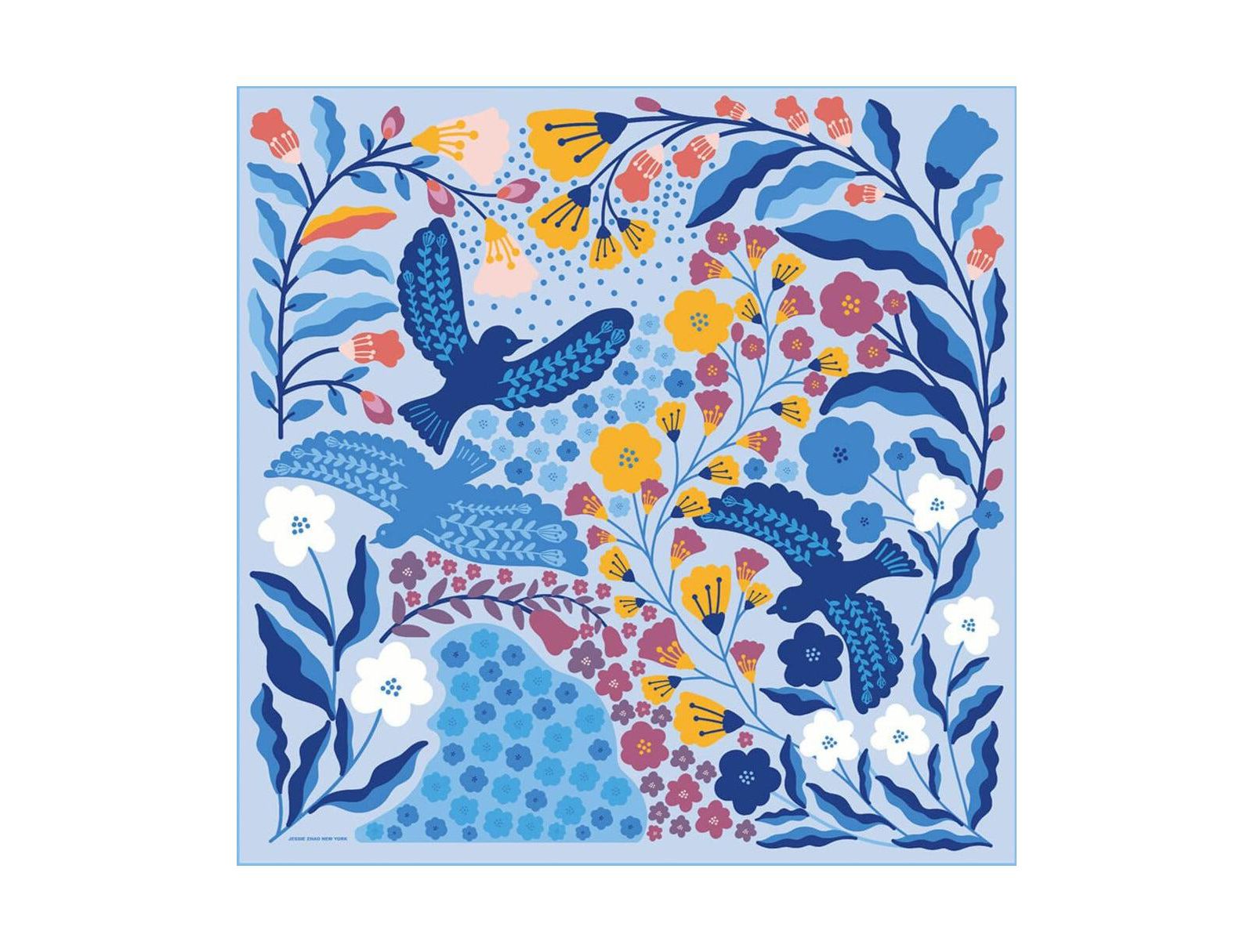 Шелковый шарф Jessie Zhao New York Double Sided Blue Birds