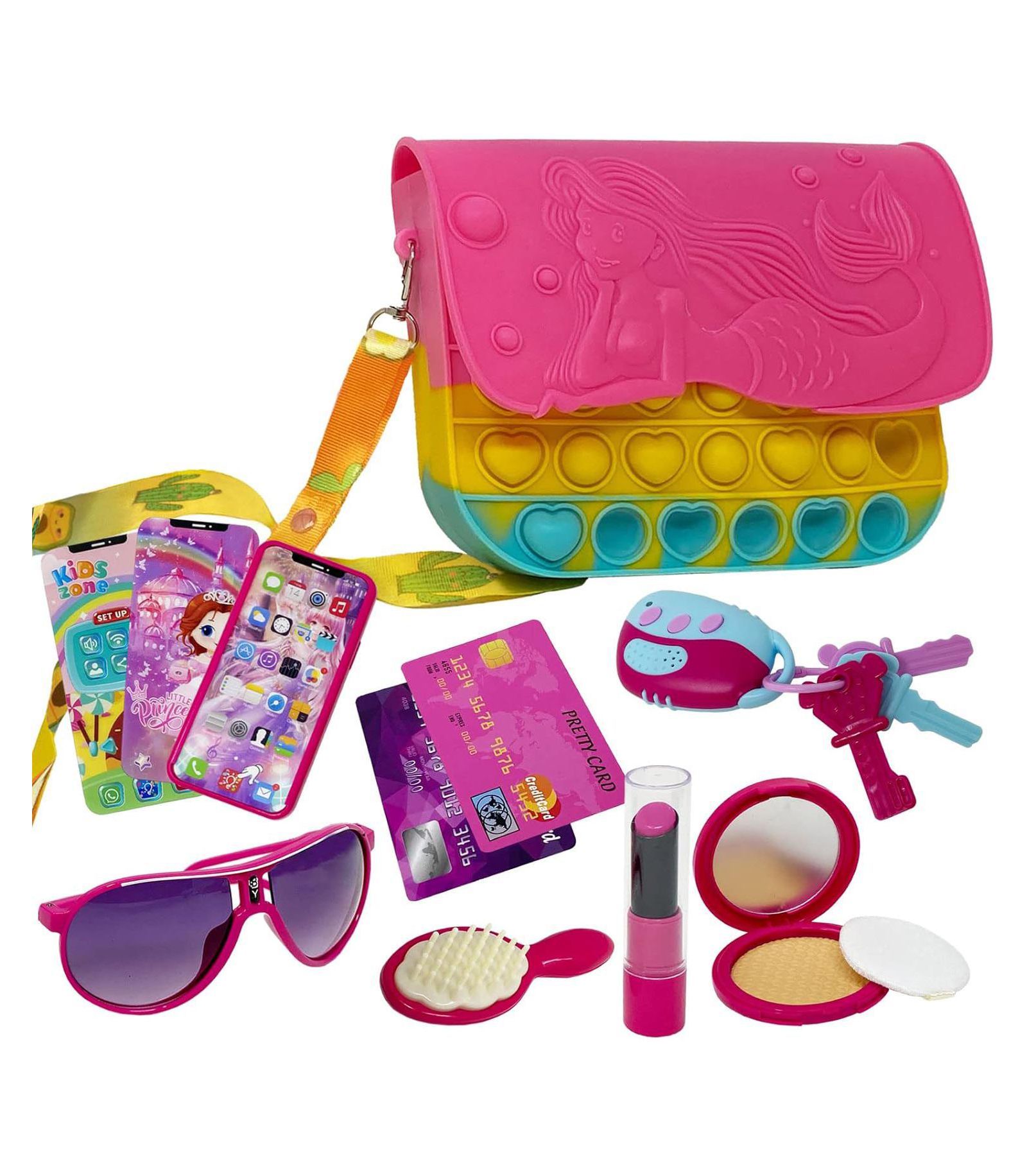 The New York Doll Collection Mermaid Pop It 10-Piece Purse Playset, Ages 3+