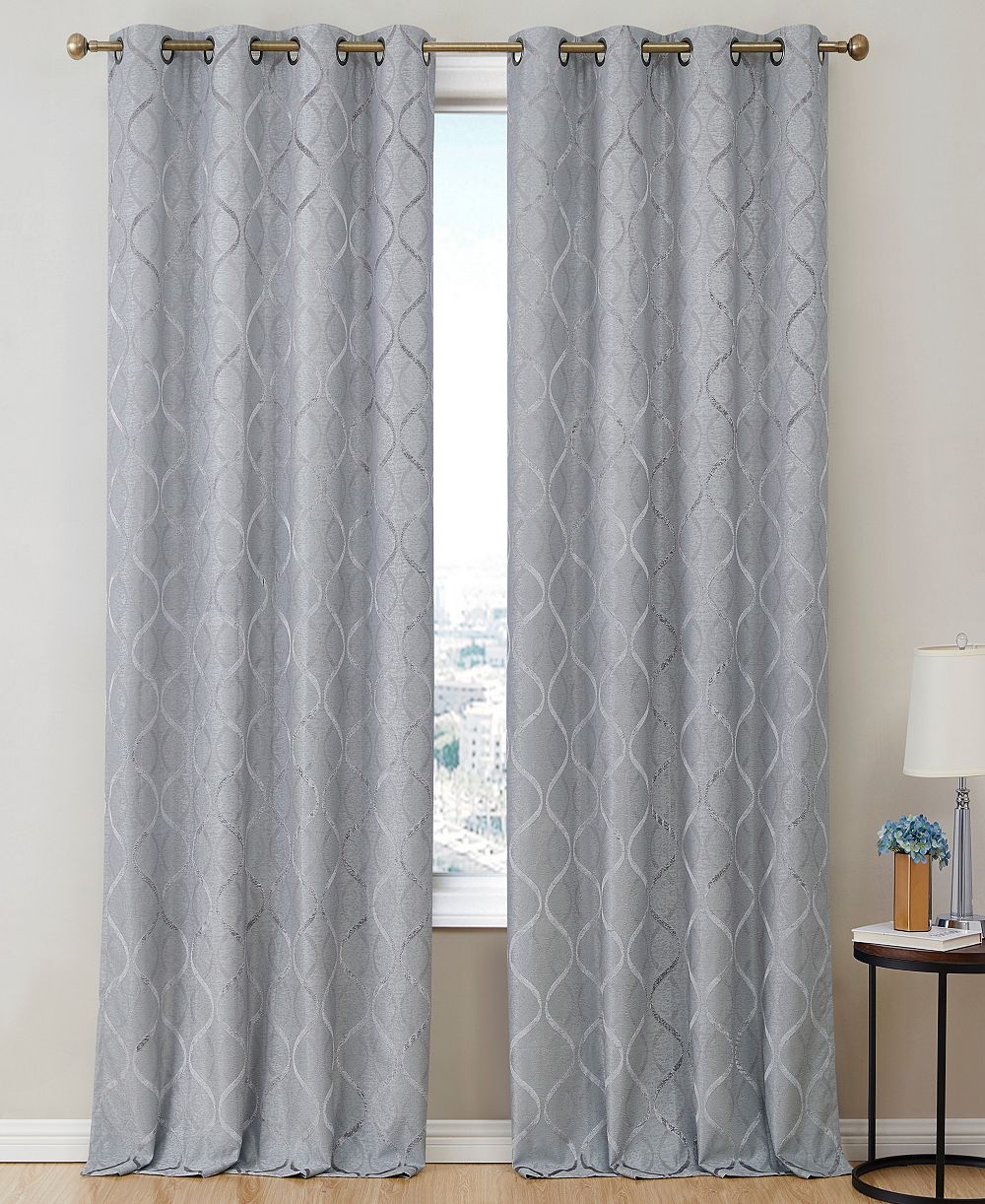 HLC.ME Versailles Lattice Flocked 100% Complete Blackout Thermal Insulated Window Curtain Grommet Panels, Energy Savings & Soundproof - Set of 2