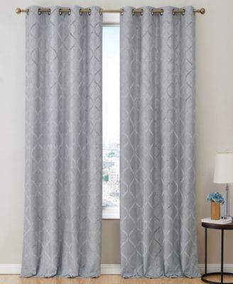 HLC.ME Versailles Lattice Flocked 100% Complete Blackout Thermal Insulated Window Curtain Grommet Panels, Energy Savings & Soundproof - Set of 2