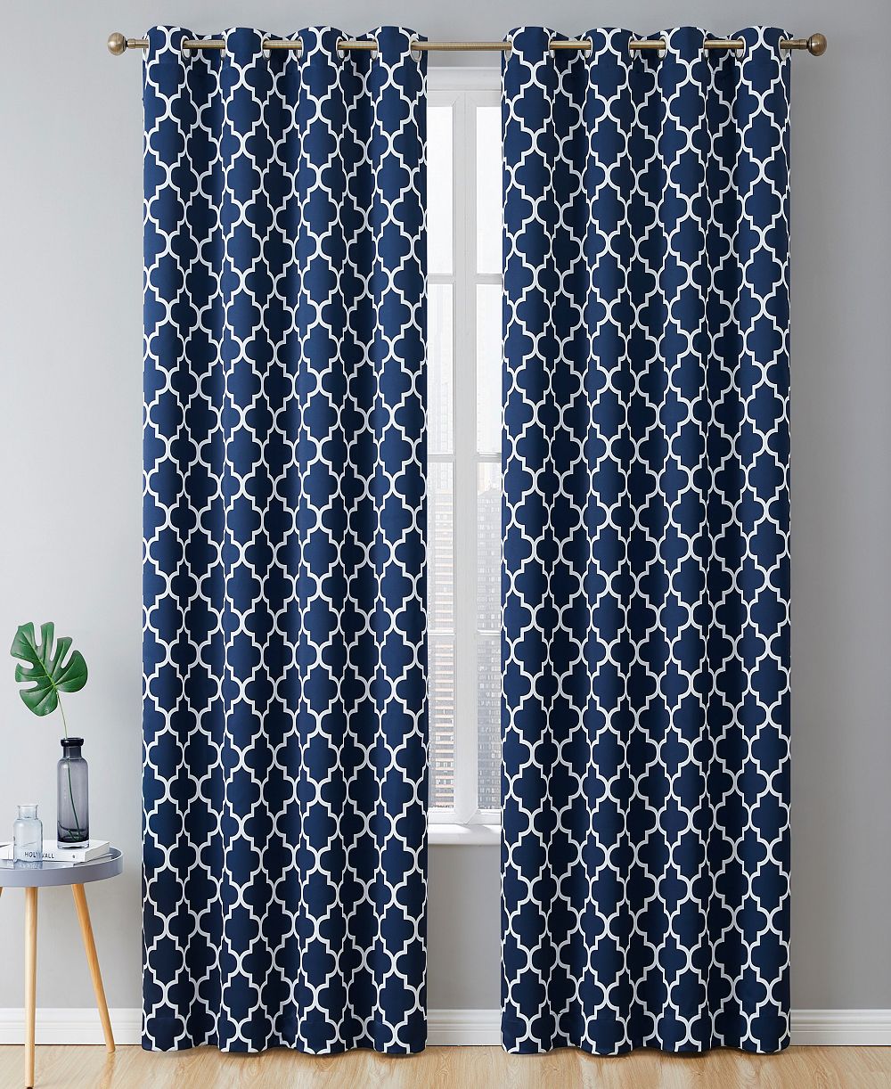 HLC.me  Lattice Print Blackout Curtains, Weather Insulated Sun Blocking Window Drapes for Living Room, Set of 2.