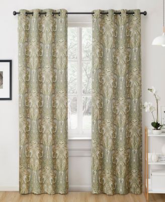 HLC.ME Paris Paisley Decorative Print Damask Pattern Light Reducing Filtering Grommet Window Curtain Panels, Set of 2 (Sage green, 50 W x 84 L
