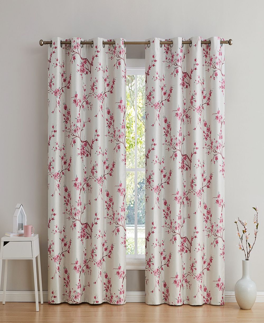 Шторы HLC.ME Jasmine Floral Patterned Room Darkening Curtain ROD POCKET POLE TOP Panels - Set of 2