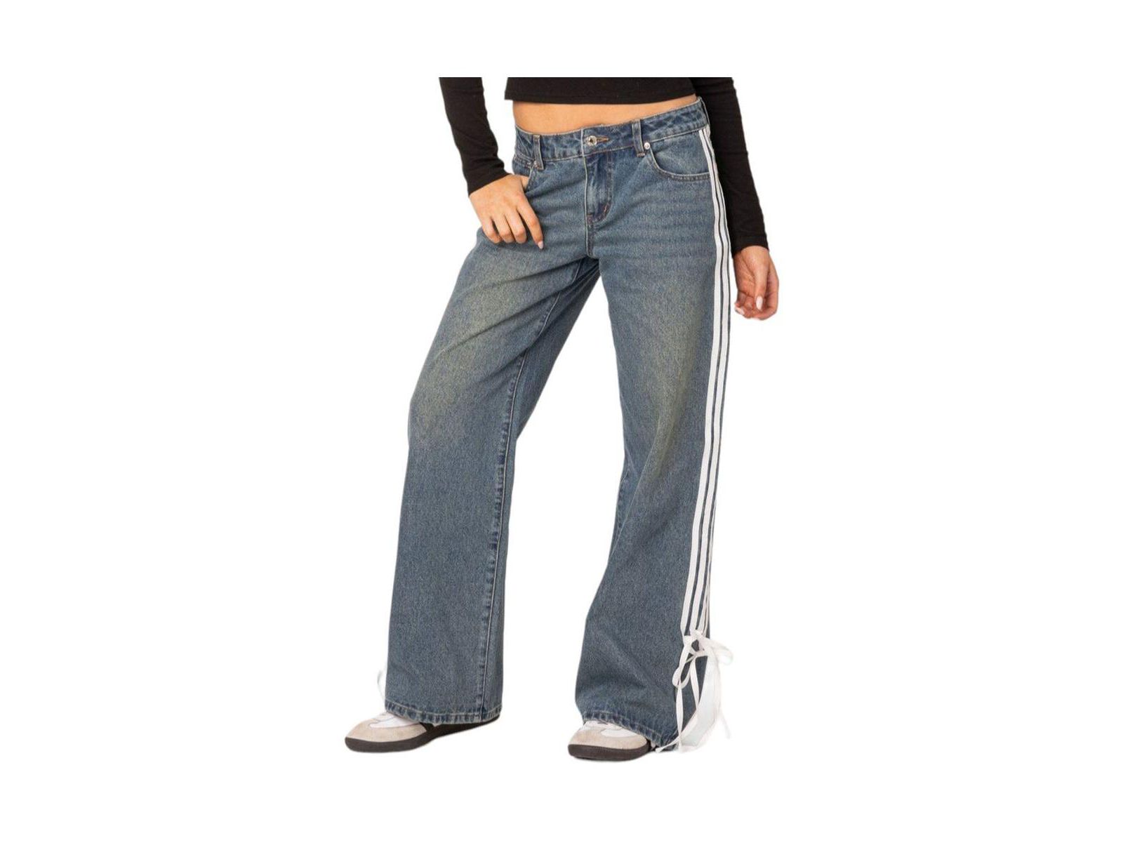 Edikted Women's Washed Low rise ribbon jeans
