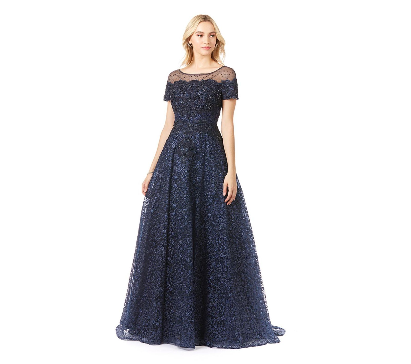 Women's Sheer Boat Neck Ball Gown