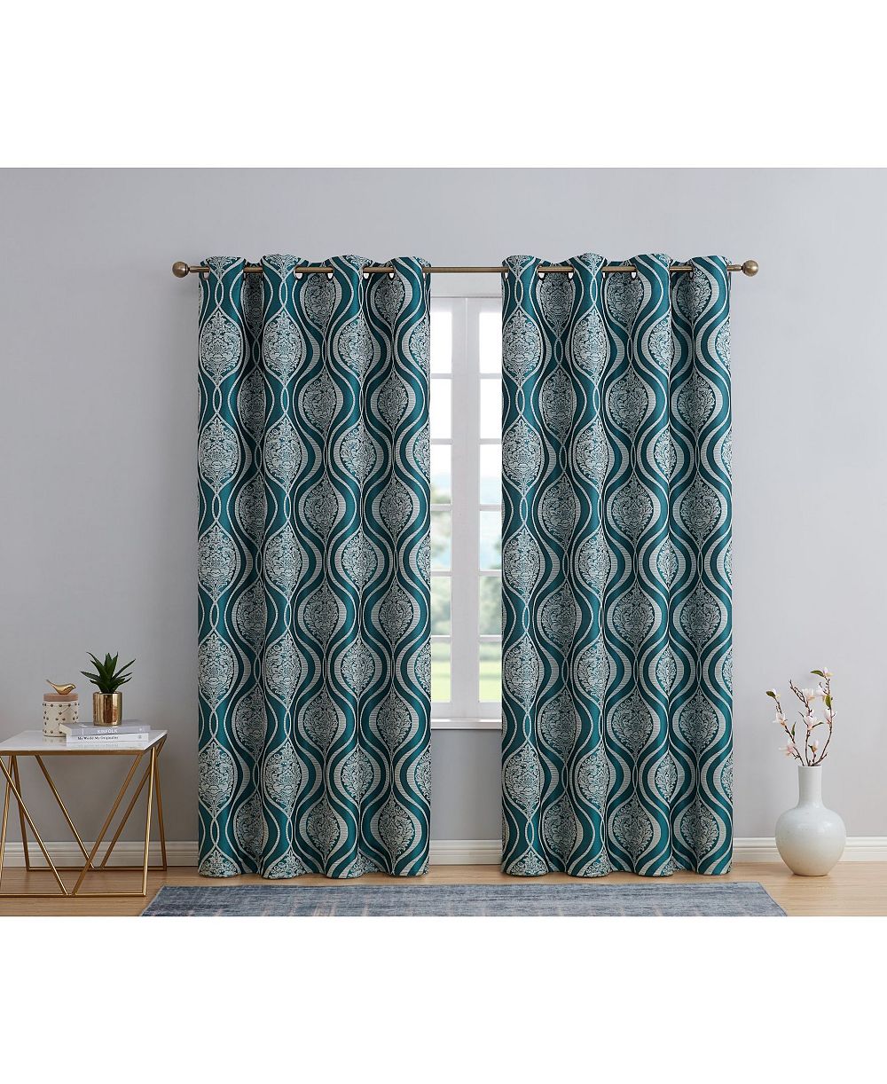 HLC.ME Montero Damask 100% Complete Blackout Shading Thermal Insulated Energy Efficient Heat/Cold Blocking Grommet Heavy Curtain Panels, Set of 2