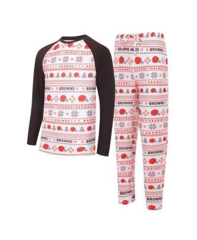 Мужской комплект для сна Concepts Sport: футболка Raglan с длинным рукавом и брюки, белый и коричневый