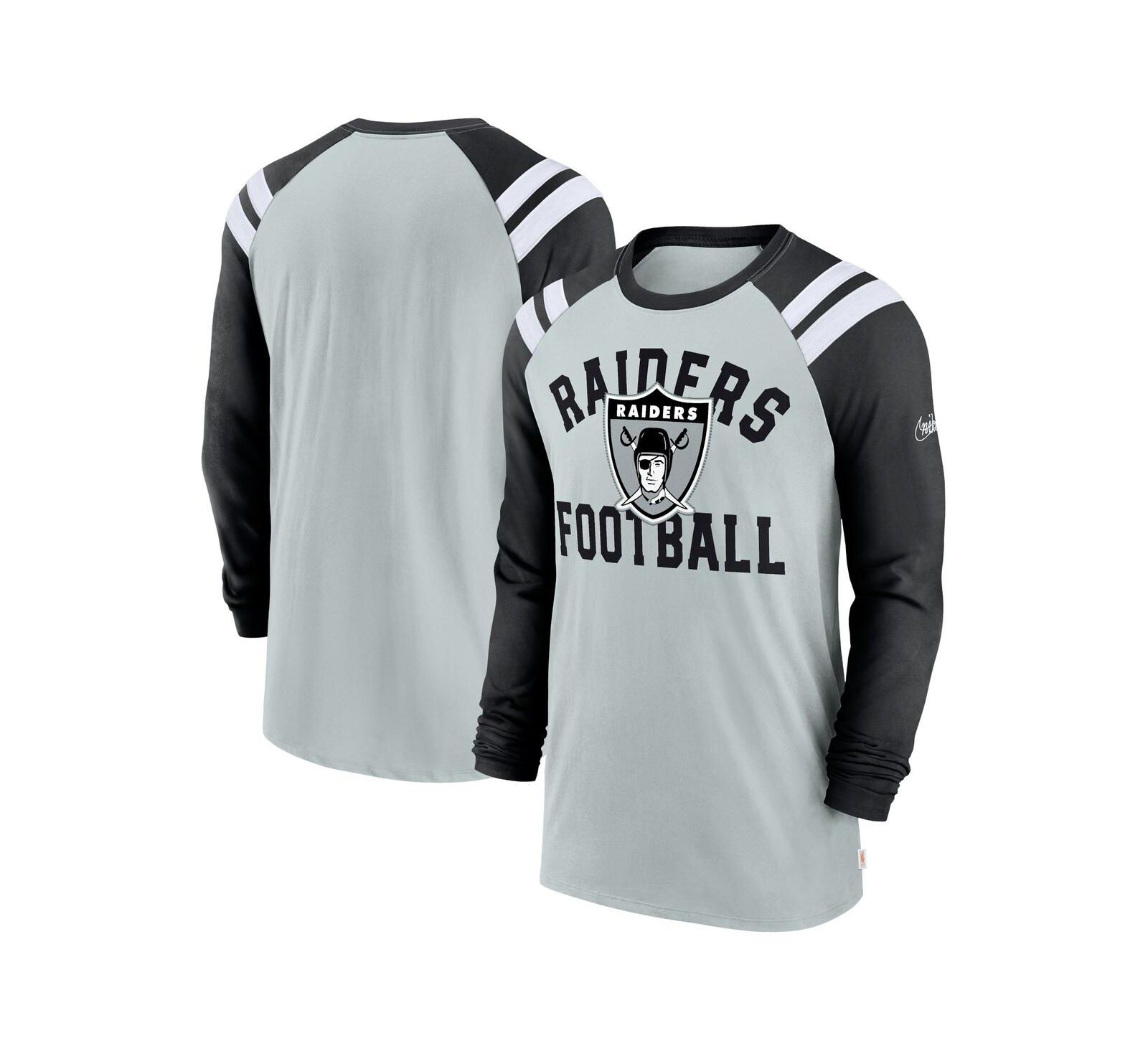 Мужская футболка Nike Silver, Black Las Vegas Raiders Classic Arc Raglan Tri-Blend с длинным рукавом