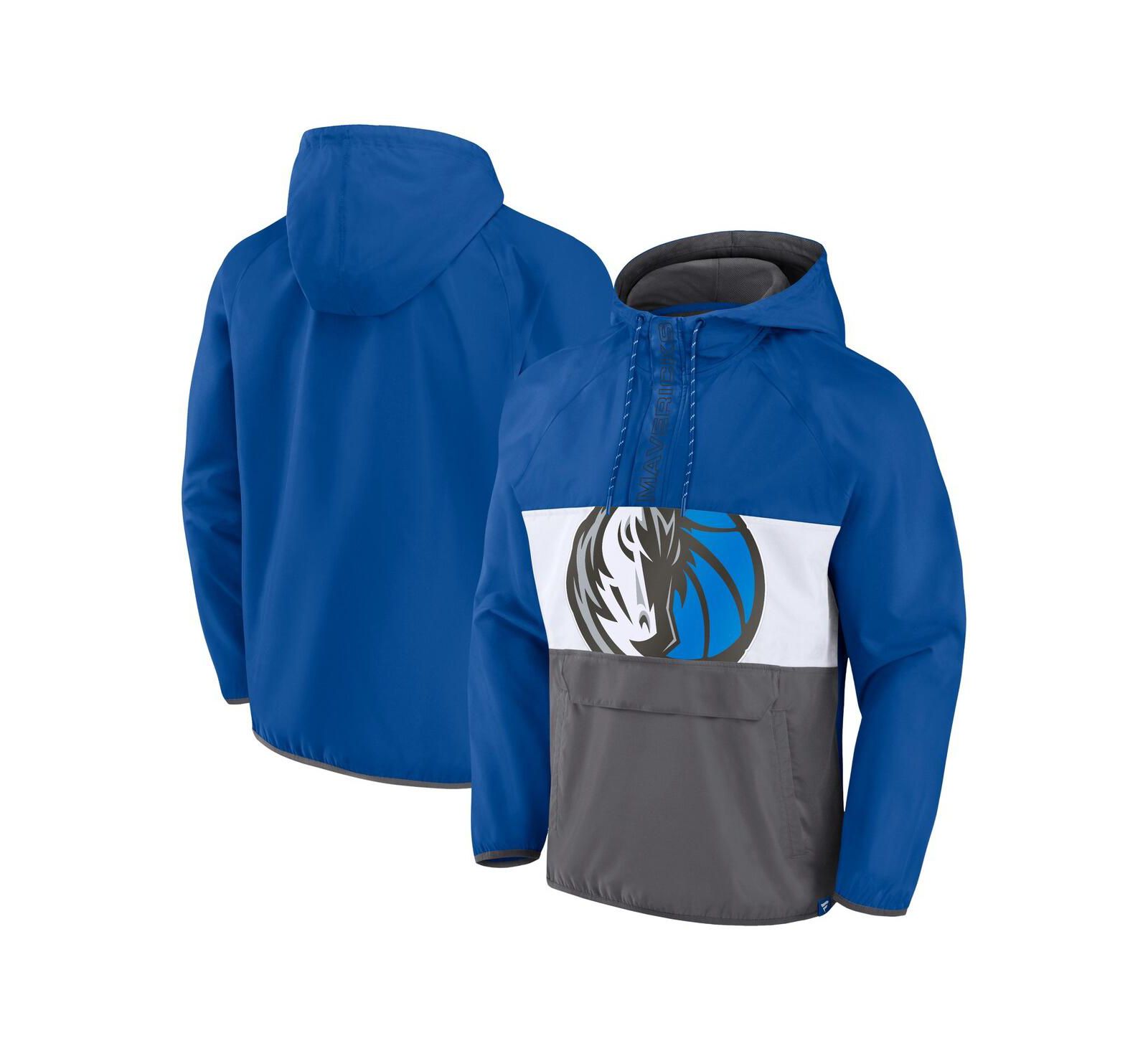 Men's Fanatics Blue, Gray Dallas Mavericks Anorak Flagrant Foul Color-Block Raglan Hoodie Half-Zip Jacket